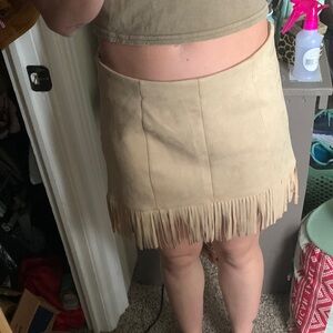 Forever 21 Beige Suede Fringe Mini Skirt